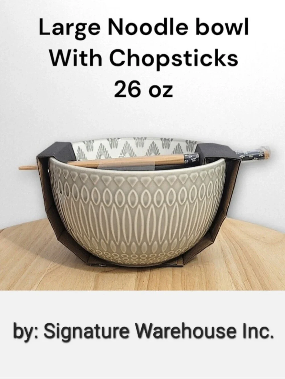 Signature Warehouse Inc. Grey Patterned Noodle Bowl with Chopsticks